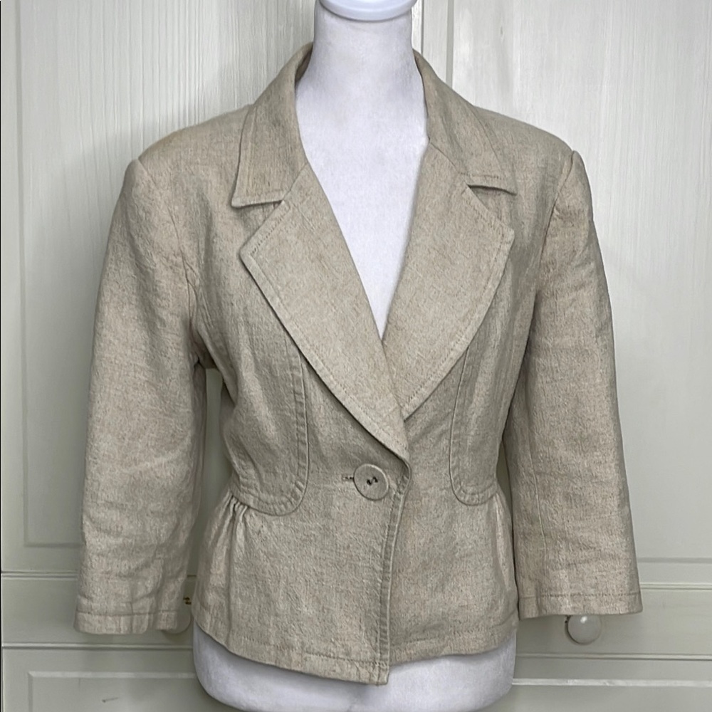 NYGARD Collection Women’s Blazer Petite Jacket Size 12 Beige Oatmeal Minimal